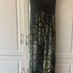 Elegant Black and Green Paisley Dress